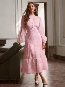 Simplee Women's Spring Summer New Mesh Floral Embroidered Lace Patchwork Dress, Party Formal Gown, Elegant Cocktail Dress, Wedding Guest, Vacation, Music Festival, Graduation, Renaissance - Baby Pink - View 2