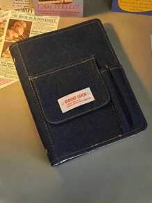 1 件装海军蓝牛仔布 Y2K 风格布面日记本，适合女孩的美学复古美式布面纹理素描本 - 彩色 - 查看 13