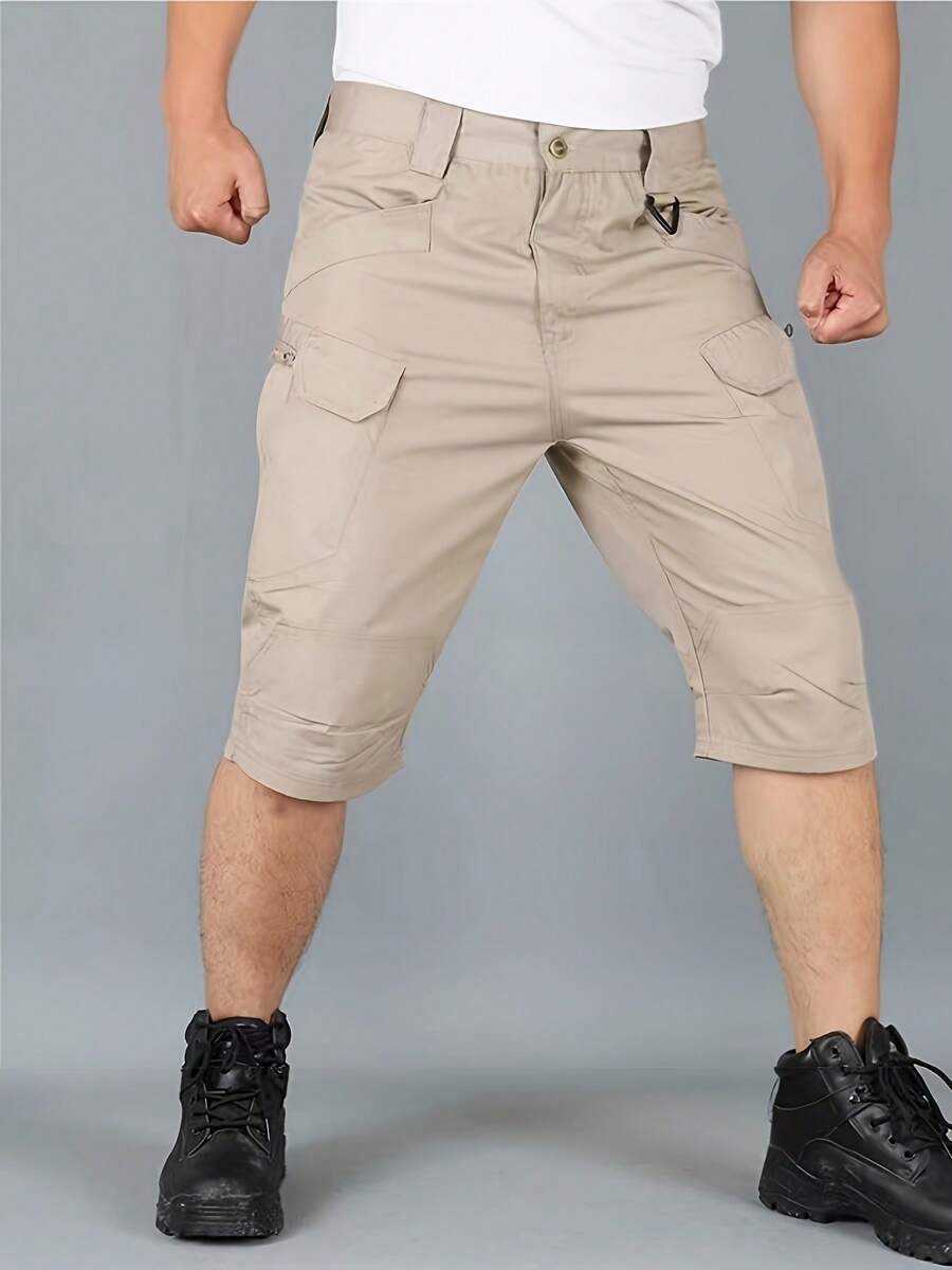 Men's Tactical Cargo Shorts - Summer Quick Dry Workout Shorts With Multi-Pockets, 100% Polyester, Non-Stretch Fabric - Màu Khaki - Xem 1