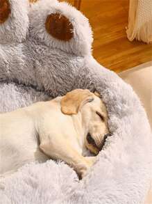 1pc Bear Paw Plush Pet Mat Plush Bear Paw Pet Bed - Polyester PP Cotton Filling, Machine Washable Easy Care, Non-Slip Design, Soothing Anxiety Warm Soothing Donut Bed Bear Paw Shape Pet Bed - Super Soft Cat & Dog Soothing Bed, Suitable For All Seasons, Super Soft Plush Bear Paw Shape, Perfect Choice For All Kinds Of Pets - Xám - Xem 5