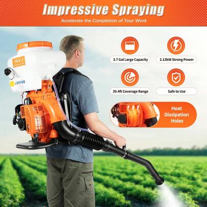 Rainaut Gasoline Powered Backpack Gas Fogger Sprayer Blower 7500 R/ Min Gasoline Powered Garden Blower Recoil Start