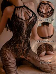 性感内衣吊带开裆镂空网状服装性感连体丝袜渔网 - 黑色 - 查看 11