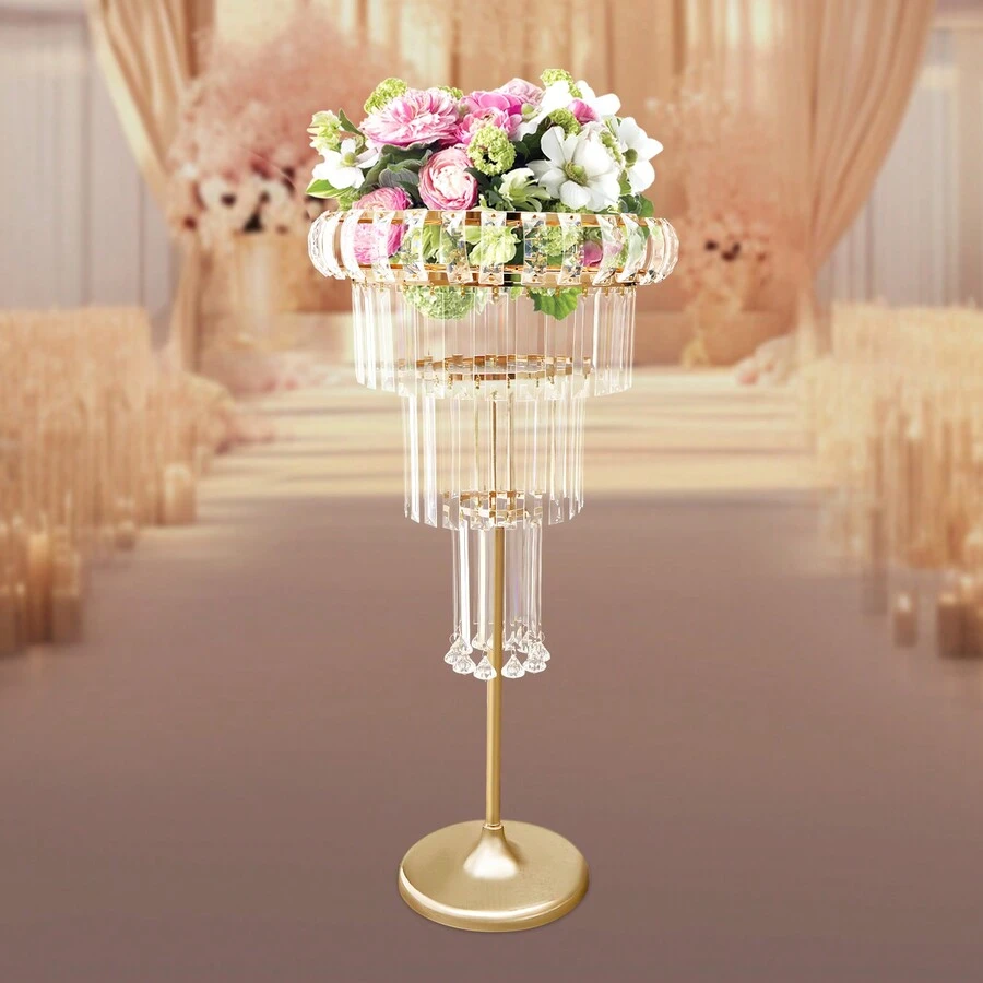 Giá đỡ hoa pha lê kim loại 4 tầng cho tiệc cưới 82cm Trang trí phòng cô dâu - Vàng - Xem 1