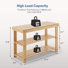 3 Tier Bamboo Sturdy Shoe Organizer Shoe Rack Bench, Storage Shoe Shelf, Holds Up To 286lb For Entryway Bedroom Living Room Balcony - Wood - 查看 3