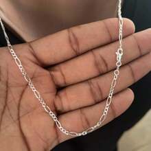 Men's Chain 925 Silver Thin 3X1 2mm Plated 60cm/70cm - 銀色 - 查看 3