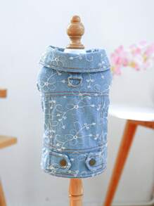 PETCIRCLE 1pc Pet Clothes, Cute Stylish Outfit For Small Dogs & Cats, Comfortable Decorative Denim Effect Jacket - Blue - View 8