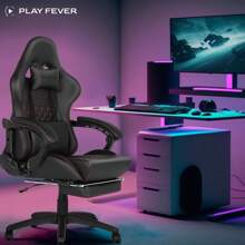 CANVAS REVOLUTION Play Fever Silla Gamer Nitrox | Silla Premium | Cojín Lumbar con masajeador | Reposapiés retráctil | Piel sintética | Ajustable | Varios Colores (Negro) - 1 - Ver 2
