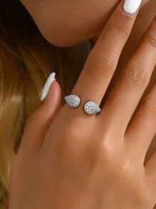 1 pieza Anillo de mujer elegante y de lujo con baño de oro y diseño de gota de agua, ideal para uso diario, Día de San Valentín, boda y otras ocasiones