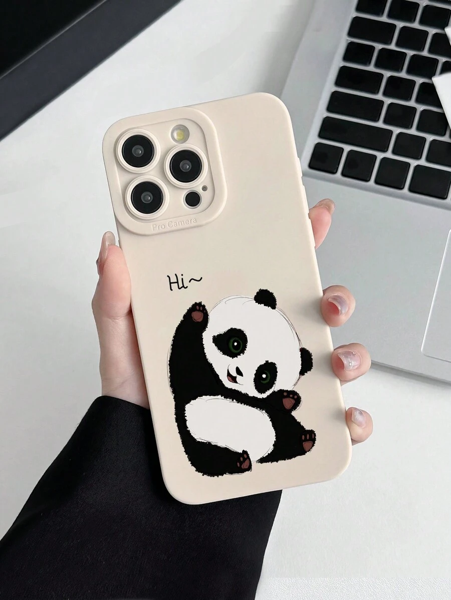 Minimalist Cute Panda Print Matte Phone Case, 360-Degree Full Protection, TPU Milky White Phone Case, Durable, Shock-Absorbing, Compatible With IPhone & Galaxy - Multicolor - View 1