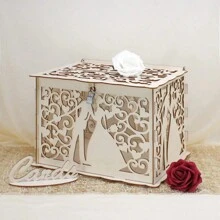 1 套带锁和卡片标志的木质婚礼卡盒，婚礼卡盒，用于卡片和钱的乡村婚礼盒，用于招待会、周年纪念、新娘送礼会、派对、婚礼装饰、家居装饰、房间装饰派对礼物新娘的婚礼礼品盒 - 原木色 - 查看 8