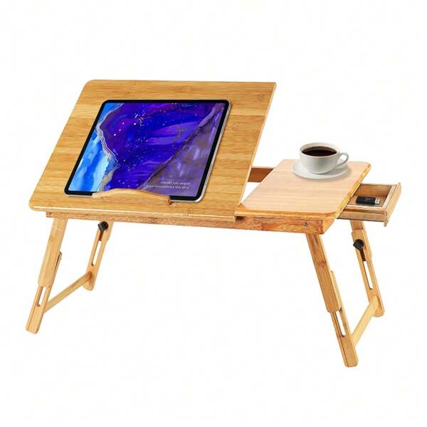 Laptoptisch mit Schublade, 100 % Bambus – Klappbarer Betttisch, Lese- oder Frühstückstisch und Zeichentisch