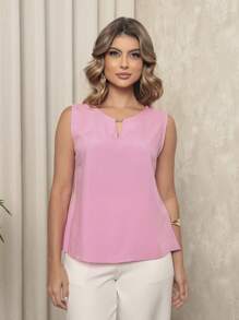 ALETHEIA - LIGHT AND COMFORTABLE TANK TOP IN VISCOSE FABRIC WITH DELICATE TUBE ON THE NECKLINE - WOMEN'S TOPS  TOPS - 粉紅色的 - 查看 2