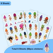 60Pcs Troll Doll Stickers Cute Vintage Doodle Vinyl Waterproof Stickers, Suitable For Water Bottles, Laptops, Phones, Skateboards, Guitars, Luggage, Scrapbooks, Helmets, Decorations For Children, Teenagers, Adults' Party And Diy, Scrapbooking, Gifting, Christmas Decoration,Kids Luggage,Gravity Falls,Christmas Vinyl Stickers - Multicolor - View 8