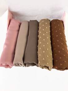 1 Box Set Chiffon Hijab (5pcs Hijabs + 2pcs Hijab Clips) - Multicolor - View 6