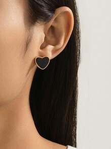 1 Pair Metal Inlaid Acrylic Shiny Heart Shape Earrings For Women, & Personalized, Suitable For Valentine's Day, Date, Wedding, Party, Everyday Wear, As Gifts