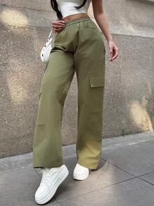 Structural Design Segmentation Line Splicing Street Casual Cargo Women's Pants Festival - Green - View 6