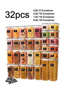 Asnews 28pcs Airtight Food Storage Container With Lid, Plastic Food Storage Room Organization And Storage Without Bisphenol A, Food Cans For Grains, Pasta, Flour, Sugar, Labeled, Marked, Dishwasher , Plastic Food Storage Can, Household Kitchen Supplies - Đen và trắng - Xem 12