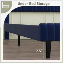 Queen Bed Frame, Upholstered Bed Frame, Velvet Upholstered Bed Frame With Headboard And Footboard, Vertical Channel Tufted Headboard, White/ Black/ Pink/ Green/ Blue, Twin/ Full/ Queen/ King - 藍色 - 查看 4