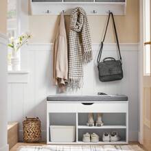 SoBuy FSR45-HG, Hallway Shoe Rack Shoe Cabinet Shoe Bench With Lift Up Bench Top And Seat Cushion, White - Grey - View 10