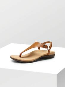 Women's Flat Sandals, Walking Sandals With Arch Support 0.78-Inch Heel Comfortable Soft Cushion Summer Casual T-Strap Thong Sandals Shoes - 咖啡棕 - 查看 4