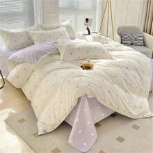 3pcs Soft And Comfortable Ins Style Pink Small Floral Double-Layer Yarn, 1 Duvet Cover+2 Pillowcases Set - Love Gray - View 9