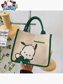 Sanrio Hello Kitty Canvas Kids Tote Bag - Lightweight Cute Multifunctional Girl's Handbag With Cosmetic Bag - Available In Red, Green And Black