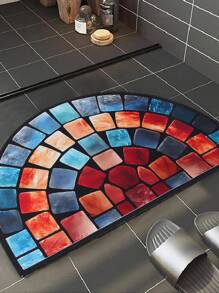 1Pc Semicircle Welcome Doormat, Creative Colorful Geometric Stone Flower Pattern Door Mat, Perfect For Outdoor, Camping, Living Room, Kitchen, Bathroom, Bedroom, Balcony Decor