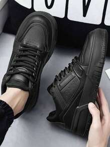 Zapatillas casuales para hombre, Zapatillas de tenis para hombre, Zapatos Casuales de Suela Gruesa Para Hombre,Zapatillas deportivas casuales negras versátiles para jóvenes con plataforma gruesa y suela elevadora.Zapatos deportivos de Que Aumentan La Altura - Negro - Ver 3