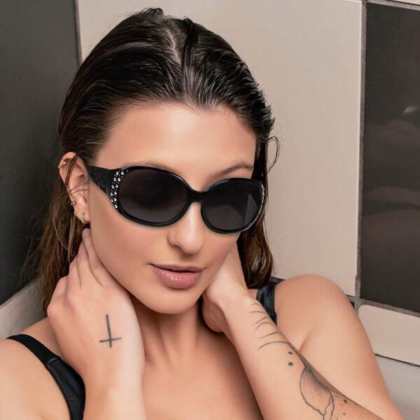 Polarized Sunglasses For Women, Rhinestone Wrap Around Sunglasses With UV Protection Lens LS008