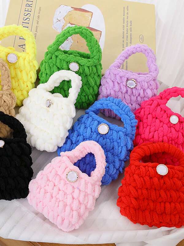 Solid Color Mini Handbag Crochet Yarn Storage Pouch Bluetooth Earphone Protective Case