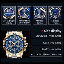 2PCS/Set POEDAGAR Man Wristwatch Set Luminous Chronograph Men's Quartz Watch Stainless Steel Casual Sports Men Watches With A Pixiu Bead Bracelet+Gift Box,