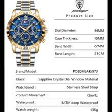 2PCS/Set POEDAGAR Man Wristwatch Set Luminous Chronograph Men's Quartz Watch Stainless Steel Casual Sports Men Watches With A Pixiu Bead Bracelet+Gift Box,