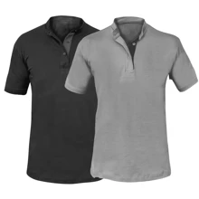 Kit 2 Men's Premium Cotton Slim Fit Basic Short Sleeve Traditional Casual Plain Priest Collar Shirts - 灰色 - 查看 1