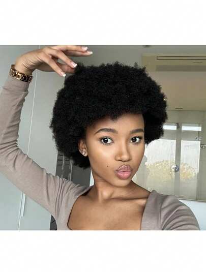 6 Inch Short African American Wig, 180% Density, Full Lace No Glue Wig, Brazilian Remy Hair, Suitable For Daily Wear, Color 1B