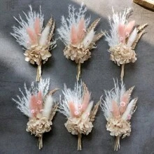 Mini Dried Flower Bouquet Set (6pcs), Small Vase Dried Flowers, Mini Small Bouquet, Photo Frame Decoration, Party Plate Decoration, Craft Dried Flowers