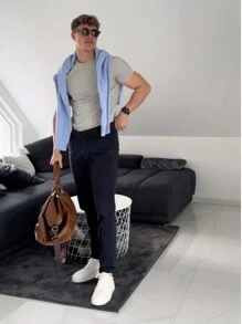 Men's Casual T-Shirt Slim Fit Basic Social Fashion - 灰色 - 查看 6
