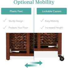 Vertical Rolling File Cabinet, Multipurpose Portable Water Hyacinth Basket Organizer For Home Office, Workspace W/Rubberwood Frame, Metal Sliders, Locking Caster Wheels - Mocha - Mocha - View 6