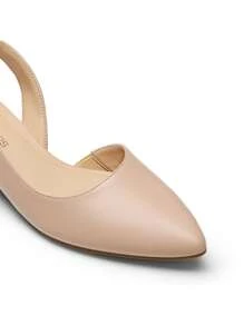 Womens Slingback Kitten Low Block Heels Pumps Closed Pointed Toe  Elegant Comfortable Dressy Pumps Wedding Casual Dress Shoes - Màu be - Xem 6