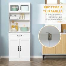 HOMCOM HOMCOM Alacena de Cocina Mueble Buffet de Cocina con 4 Puertas Cajón y Estantes Ajustables para Salón Comedor Estilo Moderno 60x38x161 cm Blanco