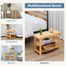 3 Tier Bamboo Sturdy Shoe Organizer Shoe Rack Bench, Storage Shoe Shelf, Holds Up To 286lb For Entryway Bedroom Living Room Balcony - Wood - 查看 5
