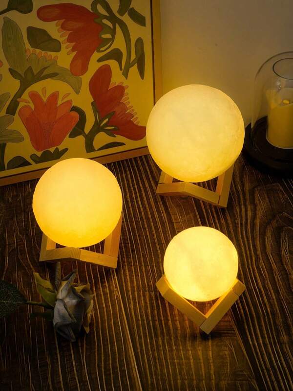 1pc 3D Handmade Moon Lamp With Wooden Stand, Warm Soft Lighting Desk Lamp For Living Room, Office, Bedroom, Suitable For Holiday, Proposal, Graduation, Housewarming Gifts