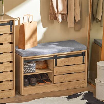 SoBuy FSR120-N, Hallway Shoe Bench Shoe Cabinet Shoe Rack With Sliding Door, Storage Bench With Removable Seat Cushion