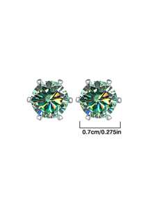 1 Pair Luxury 925 Sterling Silver 2 Carat Moissanite Women's 6-Claw Stud Earrings, Suitable For Daily Wear, Party, Holiday, Valentine's, Mother's Day, Christmas, Thanksgiving, Women's Jewelry Gift