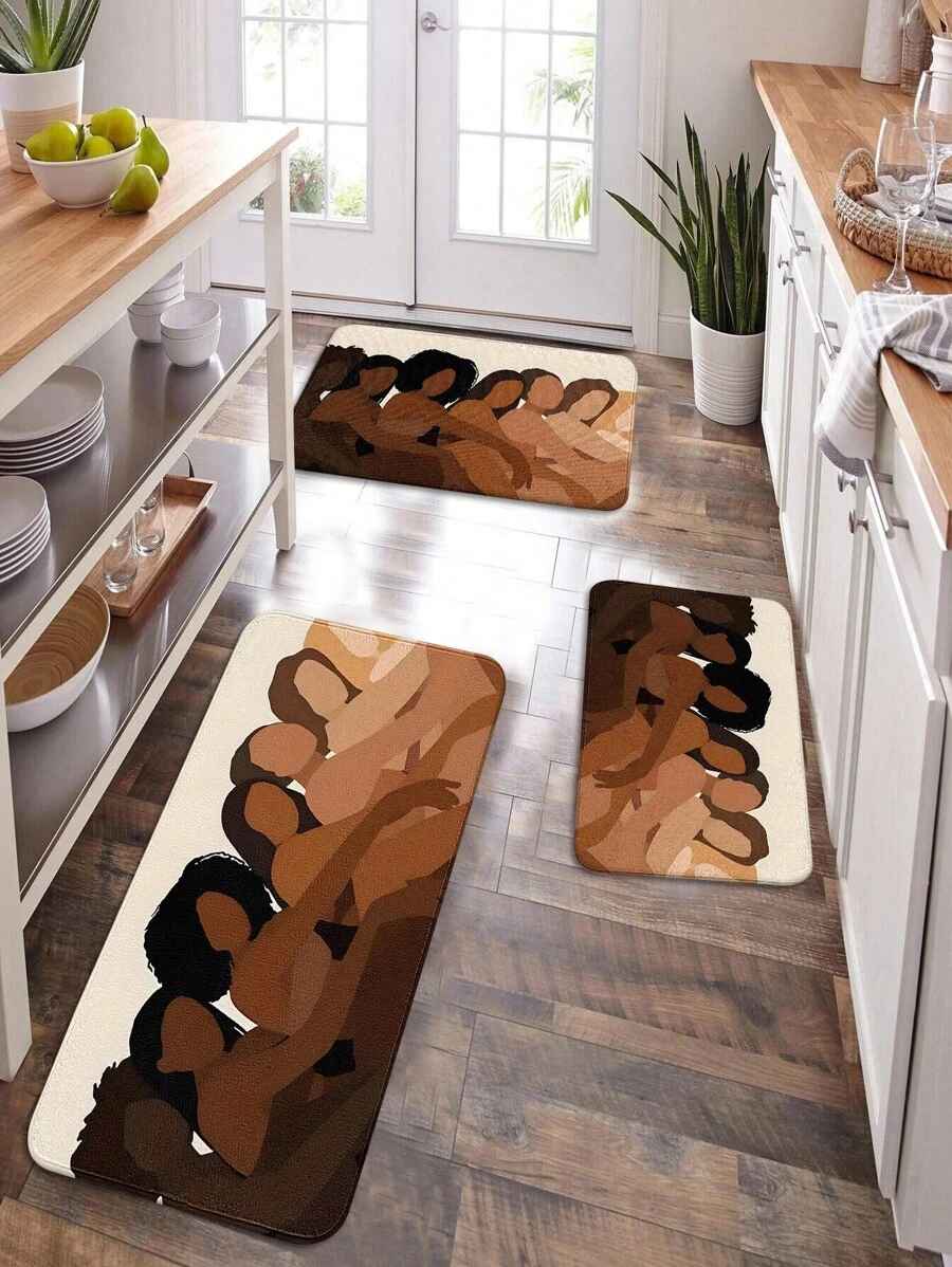 1 件北欧风格抽象绘画图案防滑柔软室内入口垫，适用于家庭、客厅、厨房、卧室、农舍、走廊、洗衣房、厨房地毯 - 彩色 - 查看 1