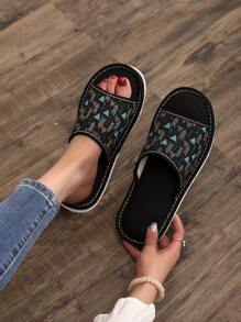 Comfy, Breathable Linen Couple House Slippers, Multiple Colors, Suitable For Bedroom - Black - View 1