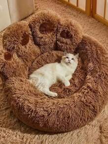1pc Bear Paw Plush Pet Mat Plush Bear Paw Pet Bed - Polyester PP Cotton Filling, Machine Washable Easy Care, Non-Slip Design, Soothing Anxiety Warm Soothing Donut Bed Bear Paw Shape Pet Bed - Super Soft Cat & Dog Soothing Bed, Suitable For All Seasons, Super Soft Plush Bear Paw Shape, Perfect Choice For All Kinds Of Pets - 咖啡棕 - 查看 11