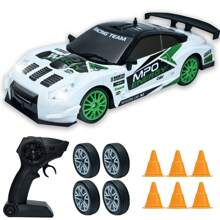 Remote Control Car - 1:24 Scale RC Drift Car, 4WD Toy Car With LED Light, Racing And Drifting Wheels, Rechargeable Batteries, Birthday Gift Toy For Boys Girls - White and Green - View 2