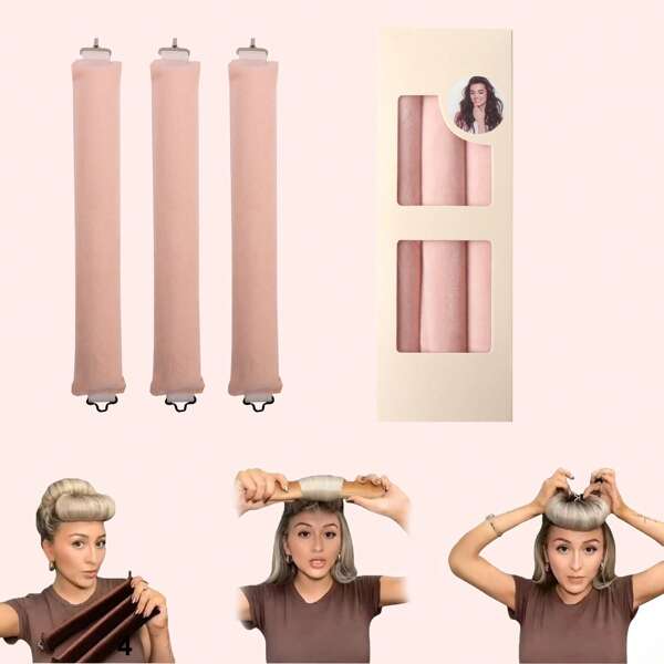 3 peças/caixa sem ferramenta de modelador de cabelo de calor, modelador de cabelo sem calor desleixado, ferramenta de modelagem de cabelo cacheado para dormir em estilo europeu simples