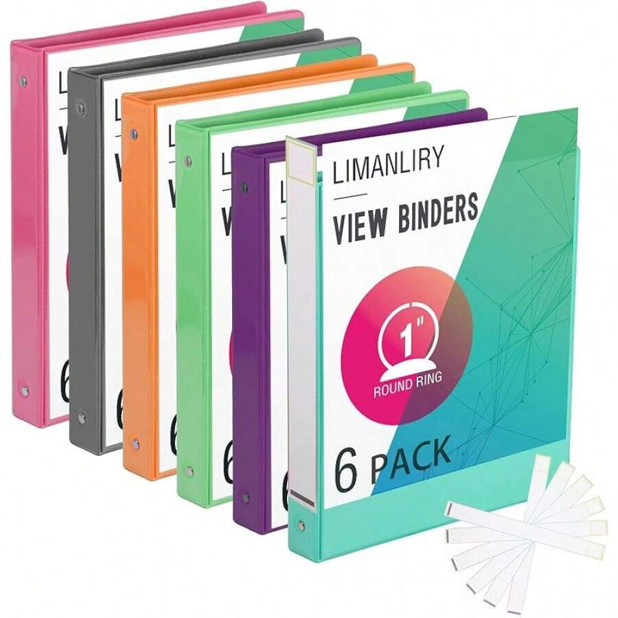3 Ring Binders,1 Inch Round Rings, With Clear View Covers, Assorted ...