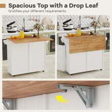 Rolling Kitchen Island Kitchen Island Cart With Drop Leaf Trash Can Cabinet Black/White - 白色 - 查看 5